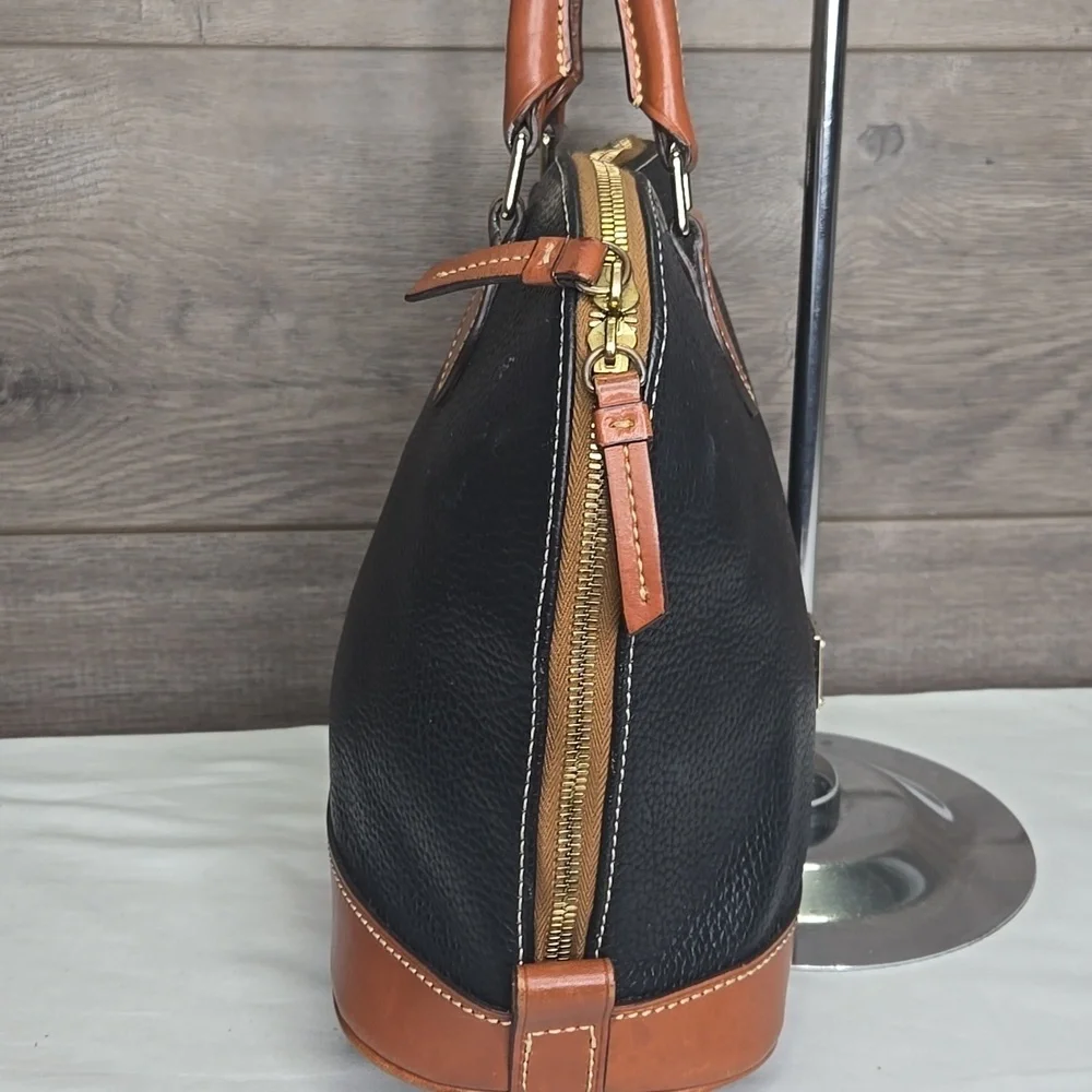 Dooney & Bourke Black and British Tan Leather Satchel Handbag